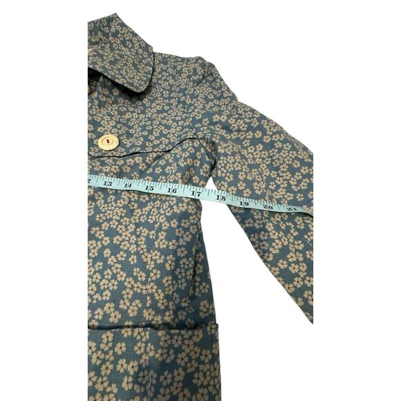 Twinkle By Wenlan Jacket Womens Size Medium Blue Floral Textured Long Overcoat . - Picture 9 of 9